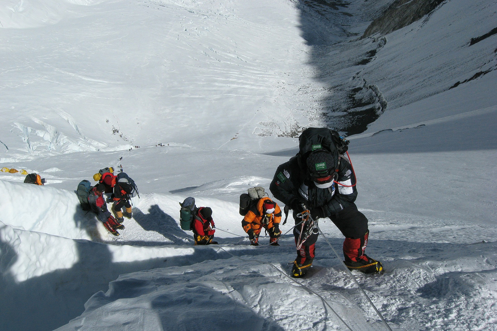 Trekkers beneath Mount Everest in the Himalayas